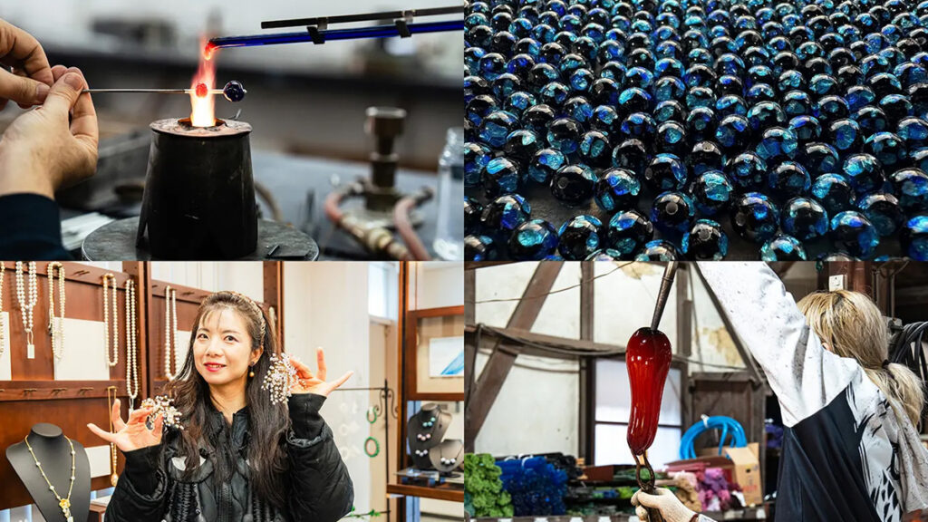 日本の伝統的工芸品「いずみガラス」の美しさ…。和泉市でとんぼ玉作り体験と人造真珠の歴史に触れる
